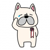 胸にコサージュを付けて泣いているフレンチブルドッグ