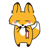 胸にコサージュを付けて泣いているキツネ