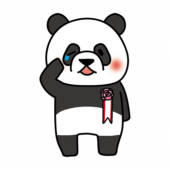 胸にコサージュを付けて泣いているパンダ