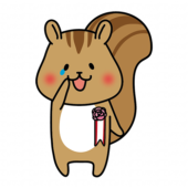 胸にコサージュを付けて泣いているリス