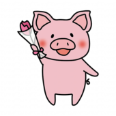 一輪の花を持っているぶた