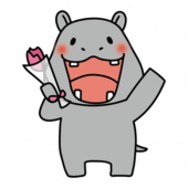 一輪の花を持っているカバ