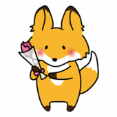 一輪の花を持っているキツネ