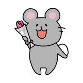 一輪の花を持っているネズミ