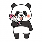 一輪の花を持っているパンダ