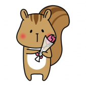 一輪の花を持っているリス