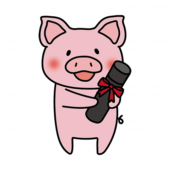 卒業証書を持っているぶた