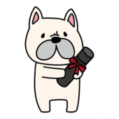 卒業証書を持っているフレンチブルドッグ