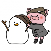 冬服のぶたと雪だるま