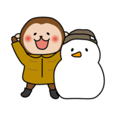 冬服の猿と雪だるま
