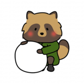 冬服で雪だるまをつくるタヌキ