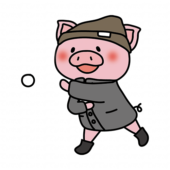 冬服を着て雪合戦をするぶた