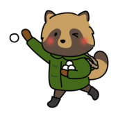 冬服を着て雪合戦をするタヌキ