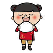 チャイナ服を着て肉まんを食べる子供（女の子）