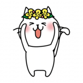 頭に花冠をつけた白い猫