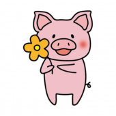 お花を持っているぶた