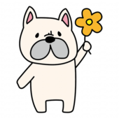 お花を持っているフレンチブルドッグ