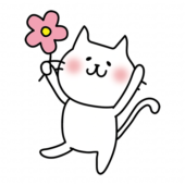 お花を持っている白い猫