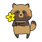 お花を持っているタヌキ