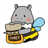 大きな蜂蜜を持っているミツバチの格好をしたカバ