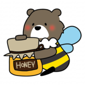大きな蜂蜜を持っているミツバチの格好をしたクマ