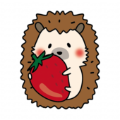 大きな苺を持っているハリネズミ