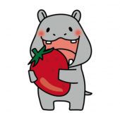 大きな苺を持っているカバ