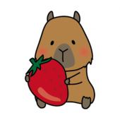 大きな苺を持っているカピバラ