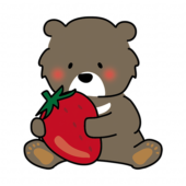 大きな苺を持っているクマ