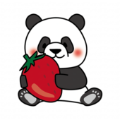 大きな苺を持っているパンダ