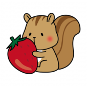 大きな苺を持っているリス