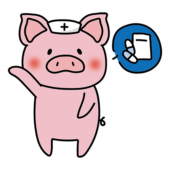 薬の説明をするナースキャップをかぶったぶた