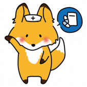 薬の説明をするナースキャップをかぶったキツネ