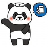 薬の説明をするナースキャップをかぶったパンダ