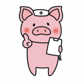 ナースキャップをかぶってアドバイスするぶた