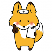 ナースキャップをかぶってアドバイスするキツネ