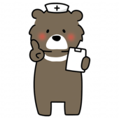 ナースキャップをかぶってアドバイスするクマ