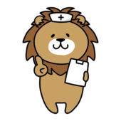 ナースキャップをかぶってアドバイスするライオン