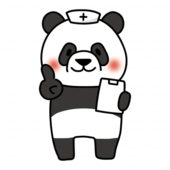 ナースキャップをかぶってアドバイスするパンダ