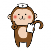 ナースキャップをかぶってアドバイスする猿