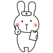 ナースキャップをかぶってアドバイスする白いうさぎ
