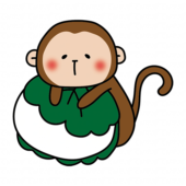 柏餅の上に乗っかる猿