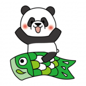 鯉のぼりにまたがるパンダ