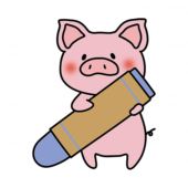 大きなクレヨンを持ったぶた