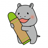 大きなクレヨンを持ったカバ