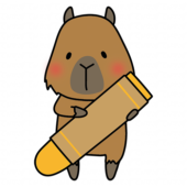 大きなクレヨンを持ったカピバラ