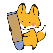 大きなクレヨンを持ったキツネ