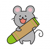 大きなクレヨンを持ったネズミ