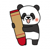 大きなクレヨンを持ったパンダ