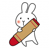大きなクレヨンを持った白いうさぎ